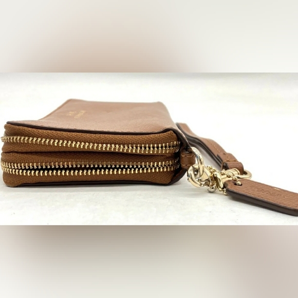 Coach Designer Brown Pebble Leather Zip Around Phone Wallet Wristlet - Picture 5 of 7